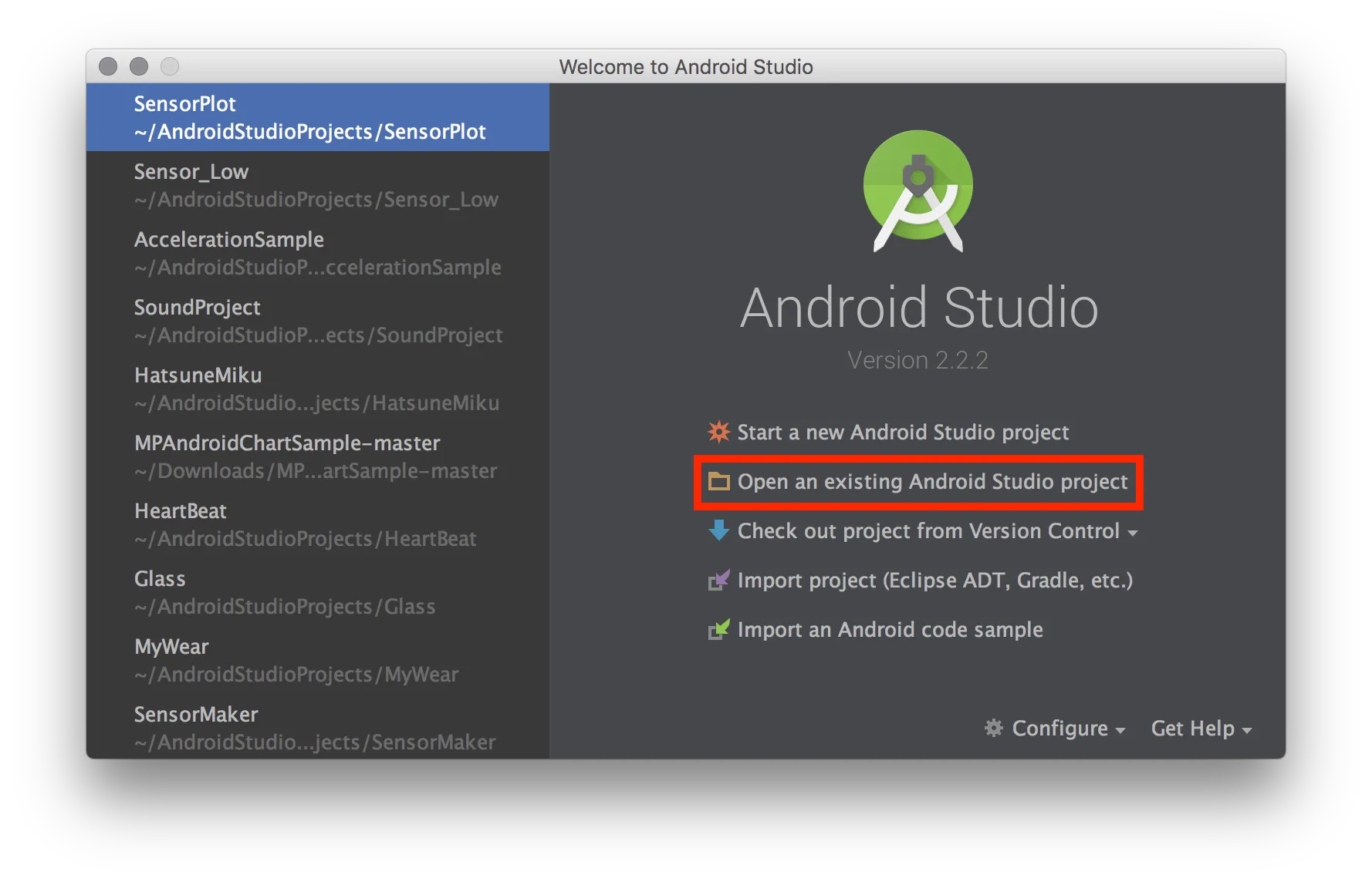 Android Studio Welcome Screen